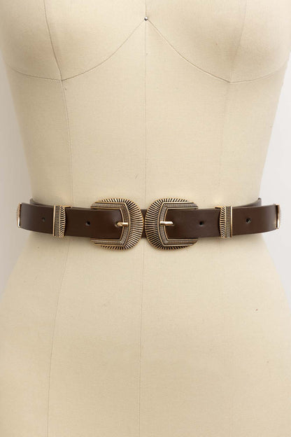 Double Buckle Western Belt – Edgy Faux Leather Statement Leto Collection