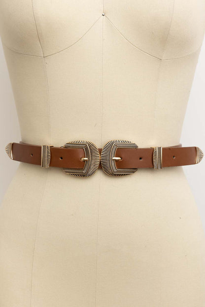 Double Buckle Western Belt – Edgy Faux Leather Statement Leto Collection