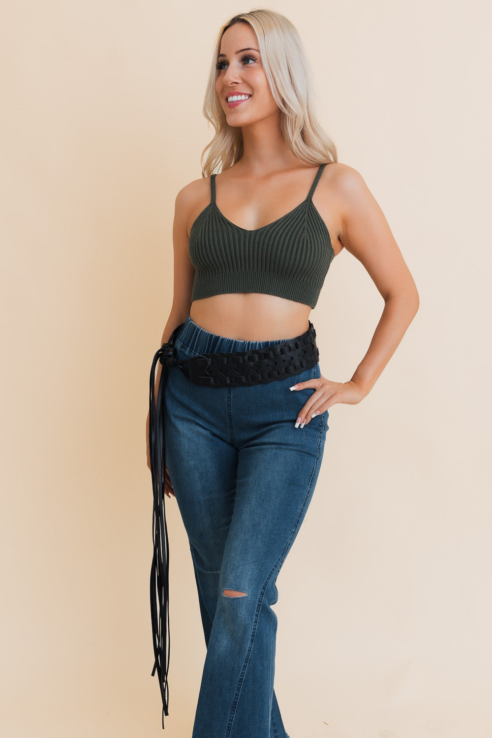 Wide Woven Leather Waist Tie Up Belt-Soul Flow Apparel