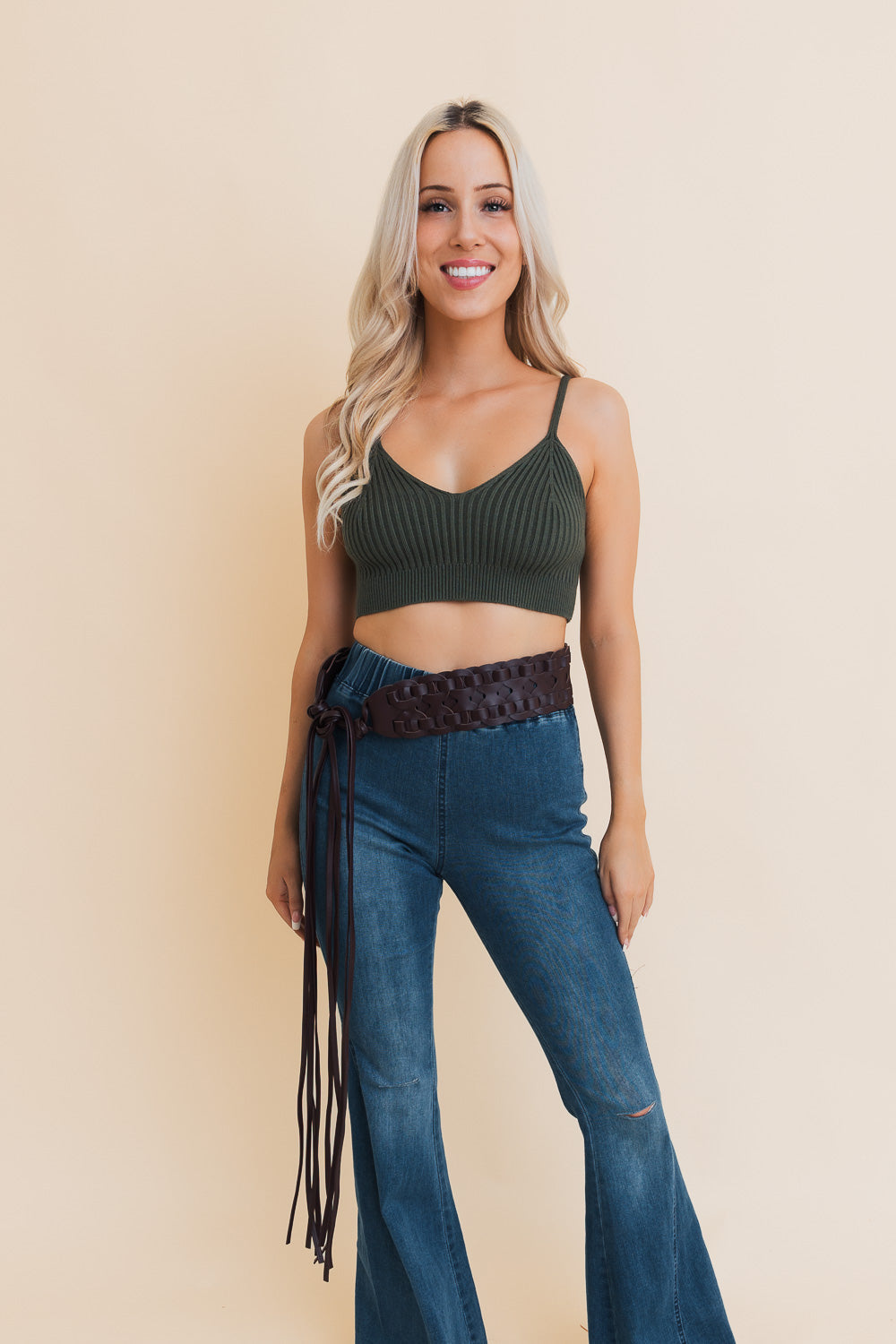Wide Woven Leather Waist Tie Up Belt-Soul Flow Apparel