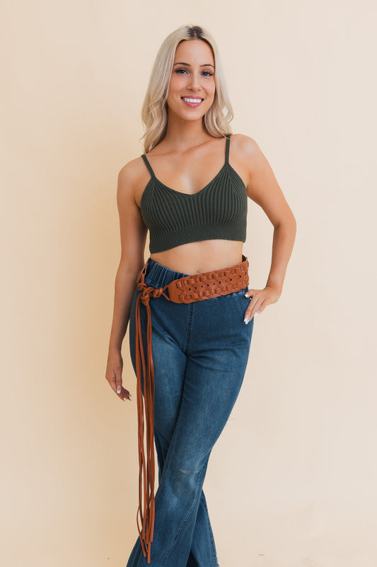 Wide Woven Leather Waist Tie Up Belt-Soul Flow Apparel