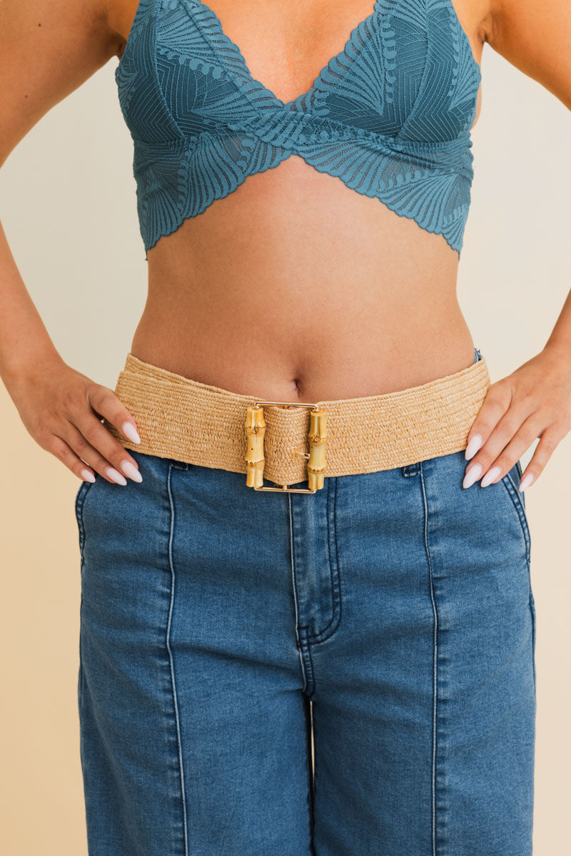 Eco Friendly Raffia Elastic Bamboo Style Buckle Waist Belt-Soul Flow Apparel