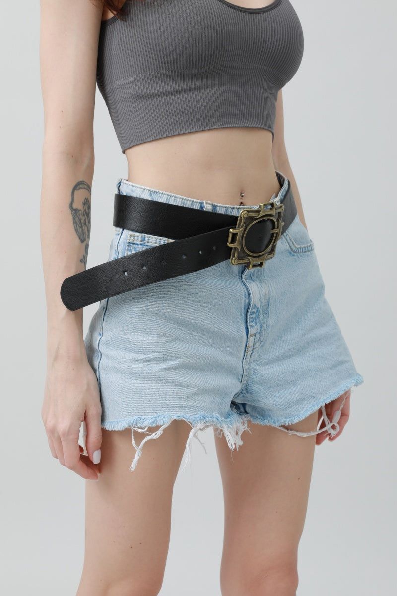 Vintage Western Belt – Geometric Buckle Cowboy Style ??????-Soul Flow Apparel