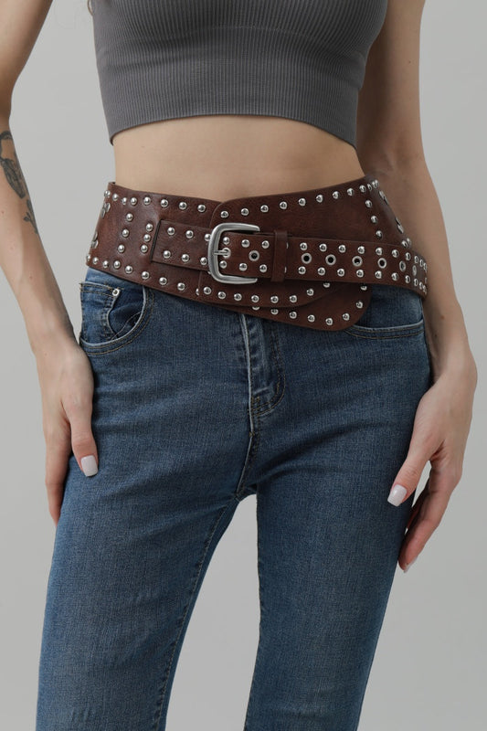 Studded Western Wide Belt – Bold Cowboy Waistband ??????-Soul Flow Apparel