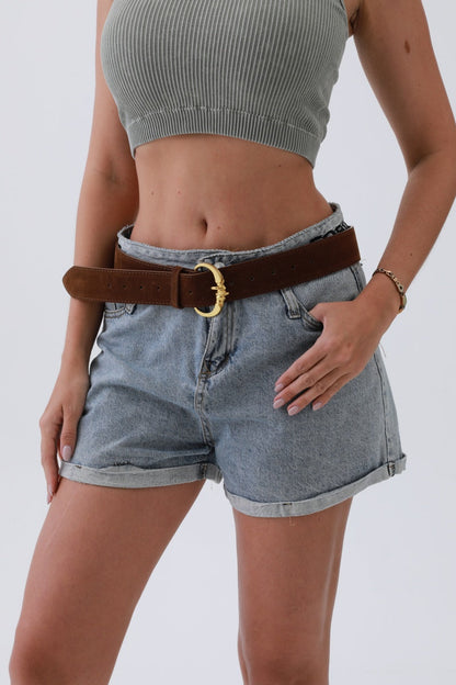 Chic Modern Suede Belt – Gold Circle Buckle for Effortless Style ✨💫 Leto Collection