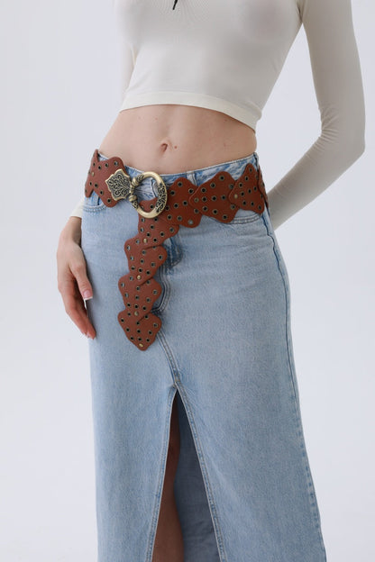 Vintage Leaf Stud Belt – Adjustable Bohemian Waist Cincher🌿✨ Leto Collection