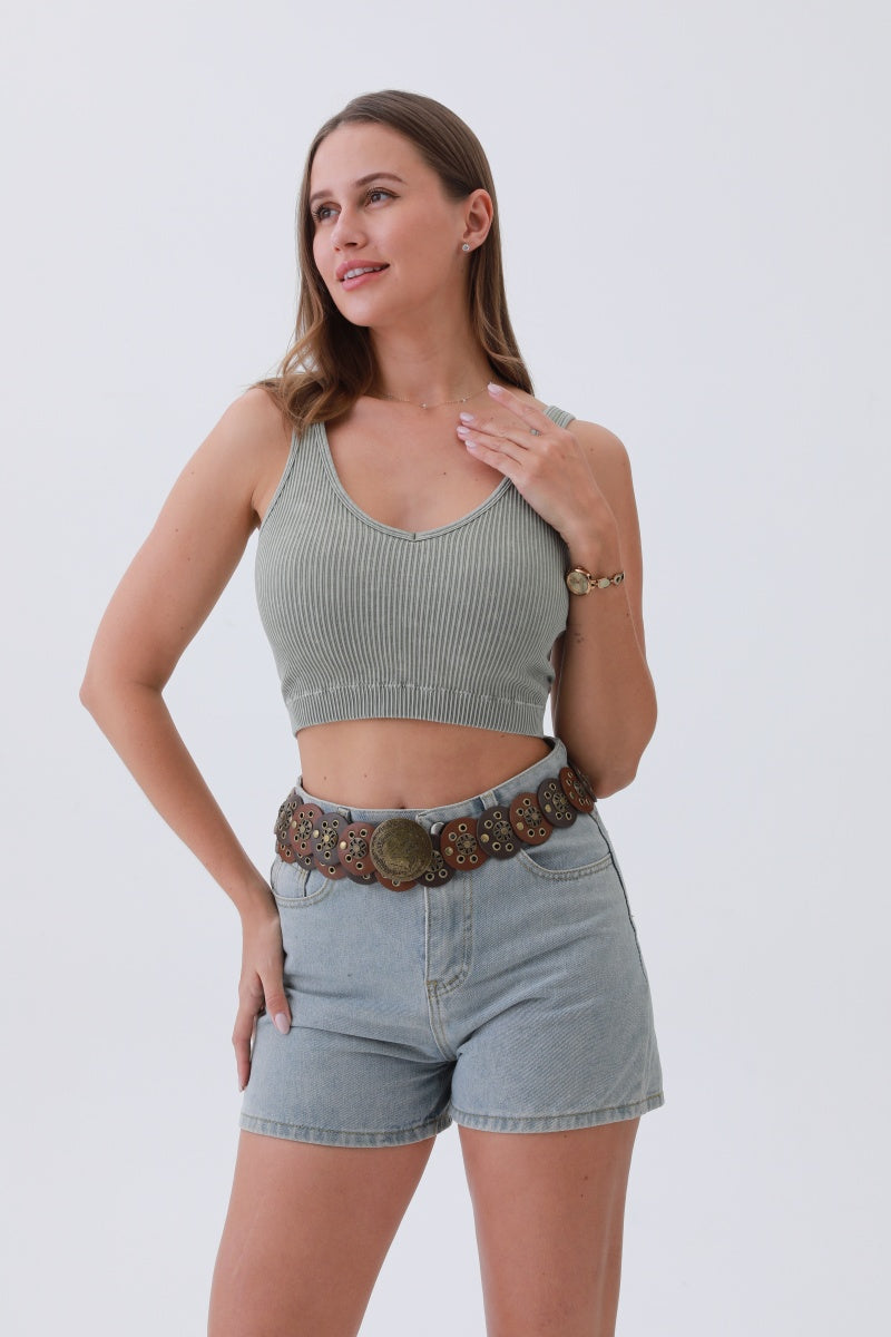Rustic Dual-Tone Western Belt – Distressed Disc Buckle?????-Soul Flow Apparel