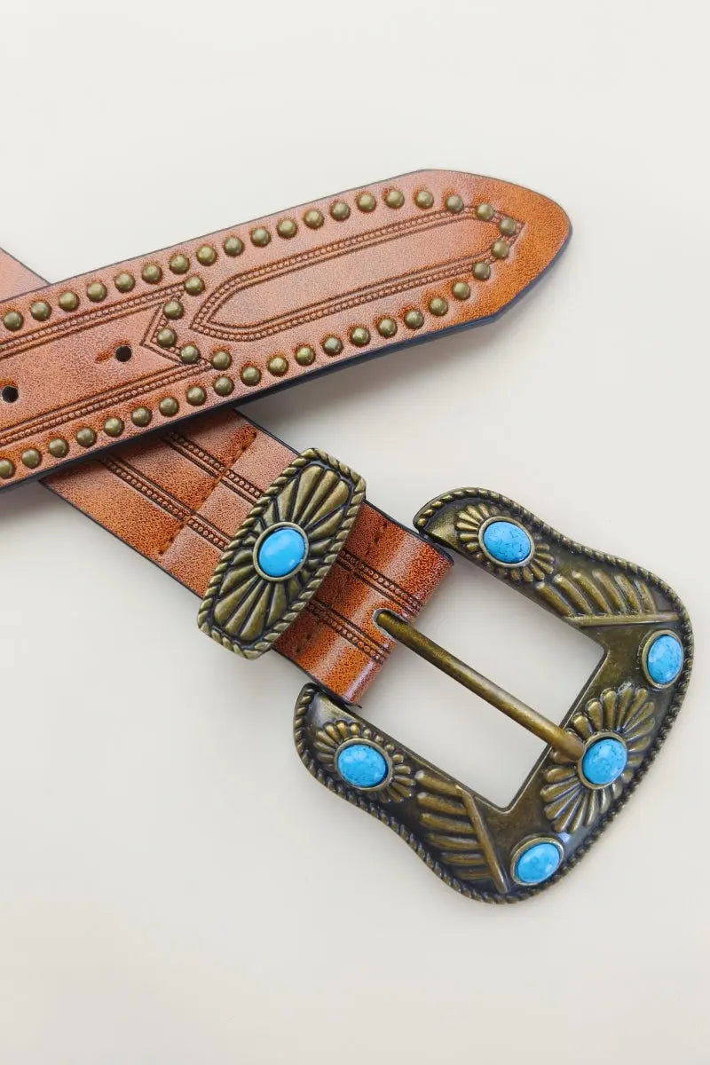 Artisan Turquoise Belt Buckle – Hand-Forged Western Rivet Design🤠 Leto Collection