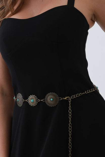 Boho Turquoise Belt – Antique Bronze Buckle with Gemstone Accents✨ Leto Collection