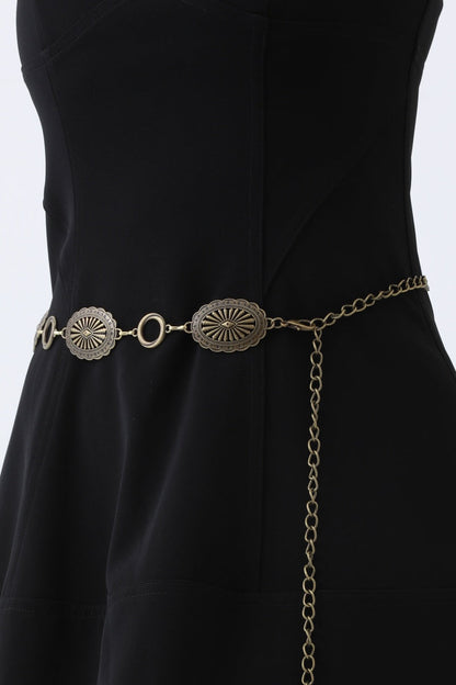 Leto Collection western chain link belt featuring ornate gold accents for stylish outfits