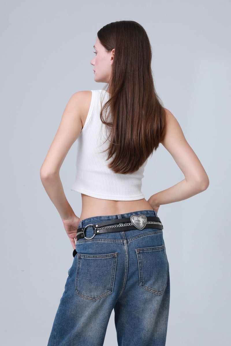 Vintage Western Belt – Faux Leather with Heart & Chain Accent ????????-Soul Flow Apparel