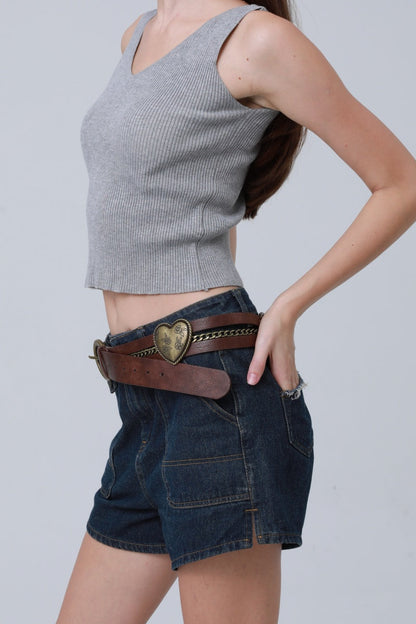 Vintage Western Belt – Faux Leather with Heart & Chain Accent 🤠💖 Leto Collection