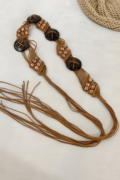 Boho Macrame Waist Chain – Coconut Shell & Fringe Belt 🌿🥥 Leto Collection