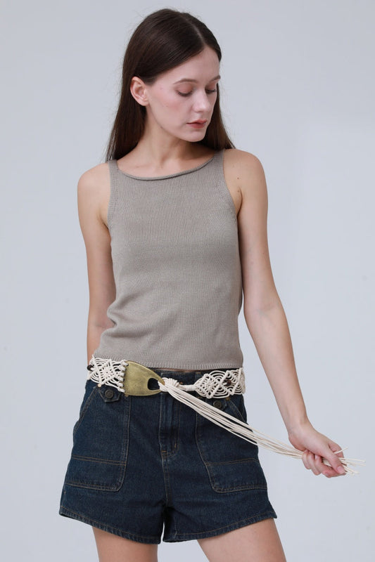 Braided Rope Belt – Antique Bronze Buckle & Boho Fringe ??????-Soul Flow Apparel