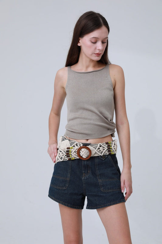 Off-White Braided Rope Belt – Boho Round Buckle Design ?????-Soul Flow Apparel