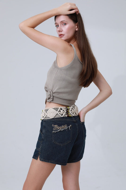 Off-White Braided Rope Belt – Boho Round Buckle Design ?????-Soul Flow Apparel