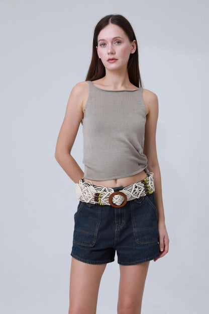 Off-White Braided Rope Belt – Boho Round Buckle Design 🌾✨ Leto Collection