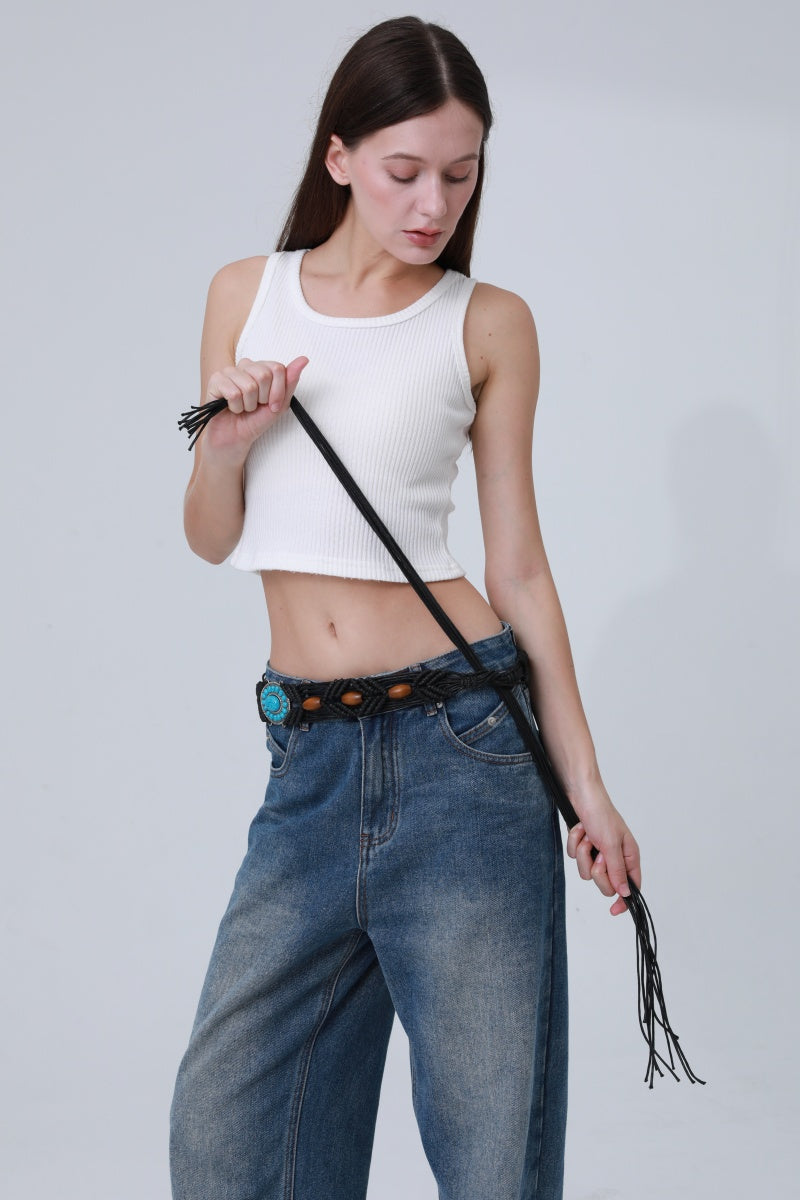 Bohemian Waist Rope – Adjustable Braided Belt with Turquoise Beads ????????-Soul Flow Apparel