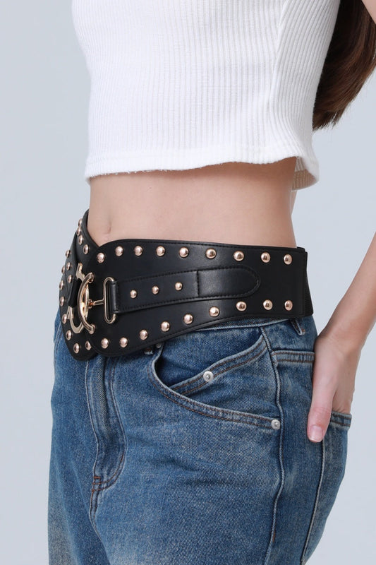 Vintage Bohemian Wide Belt – Studded Leather Waist Cincher ??????-Soul Flow Apparel