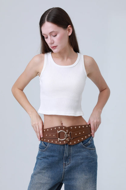Vintage Bohemian Wide Belt – Studded Leather Waist Cincher ??????-Soul Flow Apparel