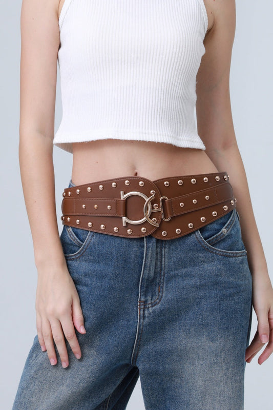 Vintage Bohemian Wide Belt – Studded Leather Waist Cincher ??????-Soul Flow Apparel