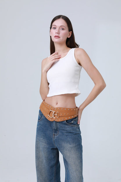 Vintage Bohemian Wide Belt – Studded Leather Waist Cincher ??????-Soul Flow Apparel