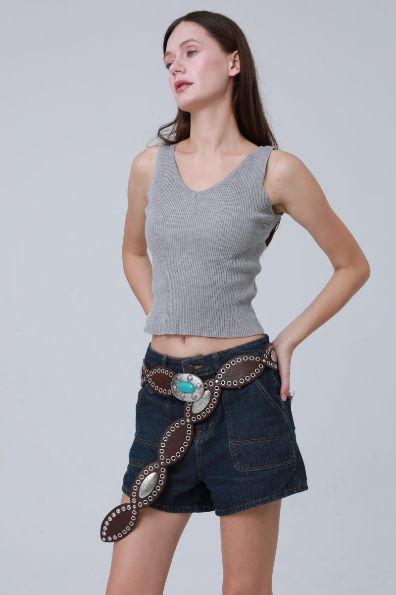 Boho Western Belt – Vintage Turquoise Inlaid Buckle ????????-Soul Flow Apparel