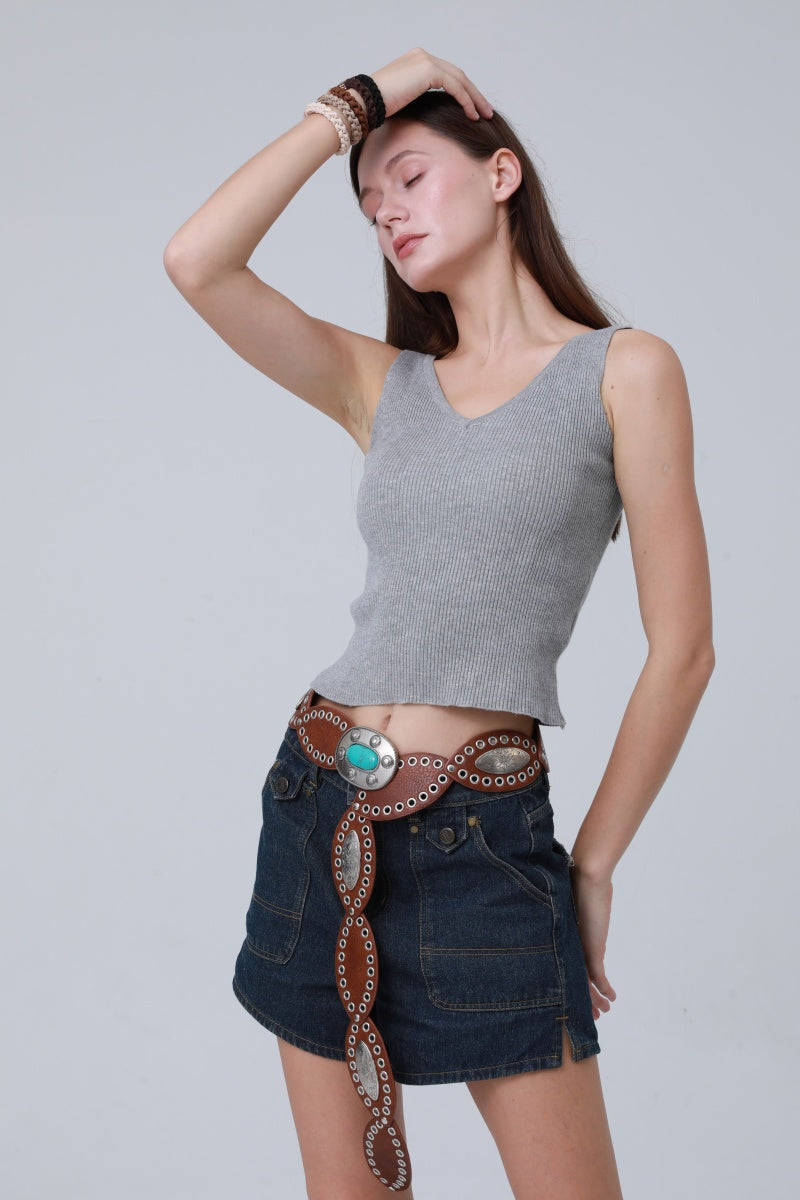 Boho Western Belt – Vintage Turquoise Inlaid Buckle ????????-Soul Flow Apparel