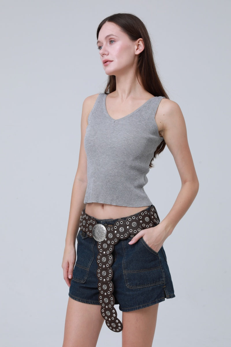 Boho Western Belt – Vintage Round Patch & Studded Detail ?????-Soul Flow Apparel