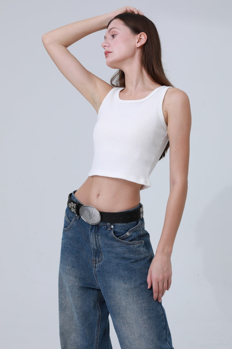 Bold Oval Buckle Belt – Studded Statement Piece-Soul Flow Apparel