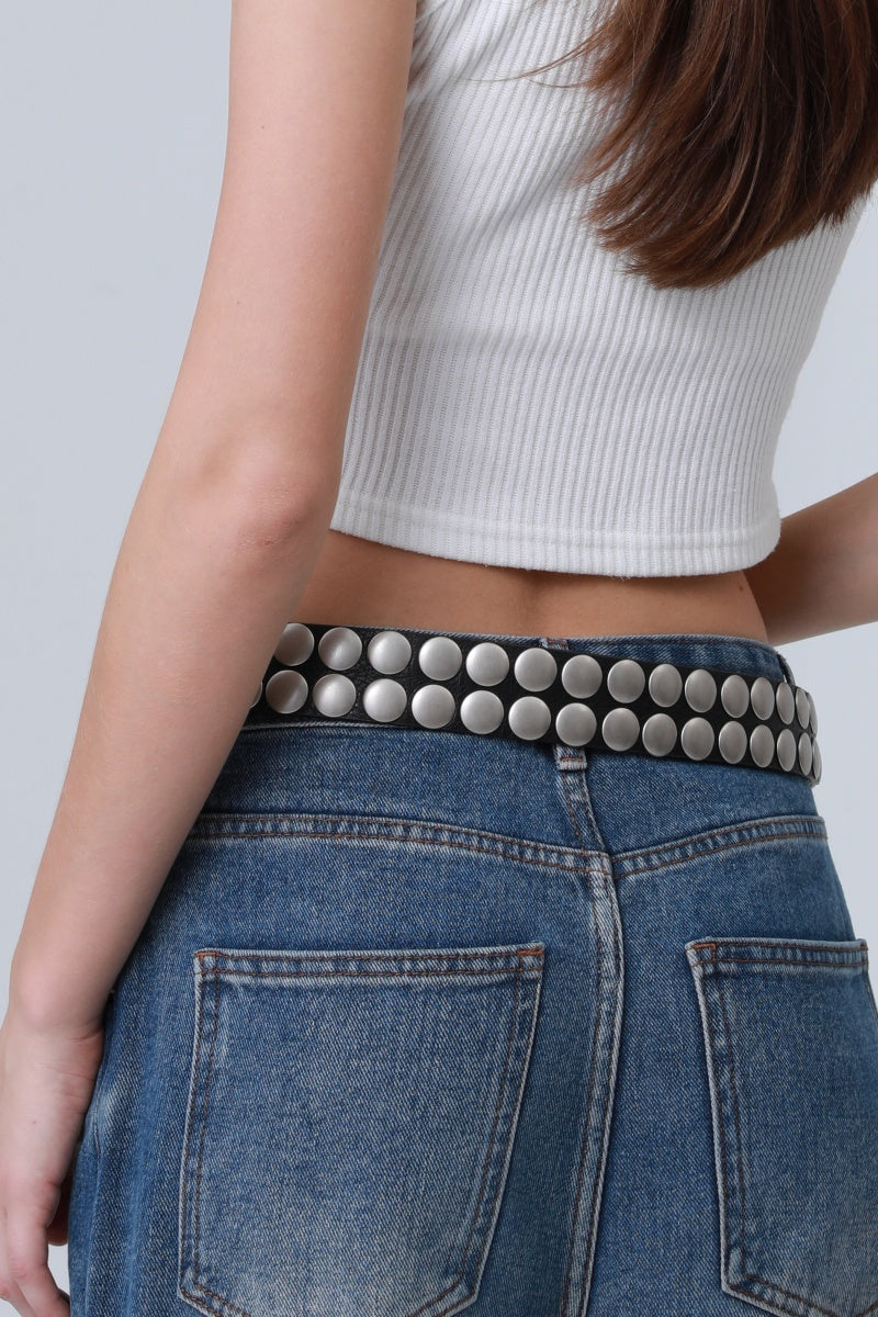 Bold Oval Buckle Belt – Studded Statement Piece-Soul Flow Apparel