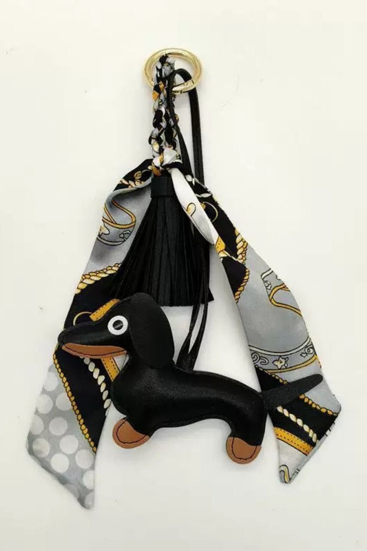 Fringed Dachshund Leather Charm – Multi-Use Bag Accessory & Scarf Ring ????????-Soul Flow Apparel