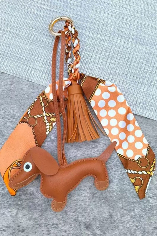 Fringed Dachshund Leather Charm – Multi-Use Bag Accessory & Scarf Ring ????????-Soul Flow Apparel