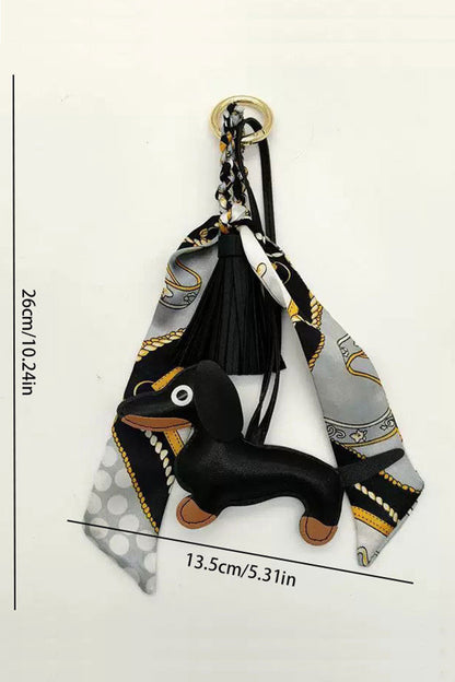 Fringed Dachshund Leather Charm – Multi-Use Bag Accessory & Scarf Ring 🐶💫 Leto Collection