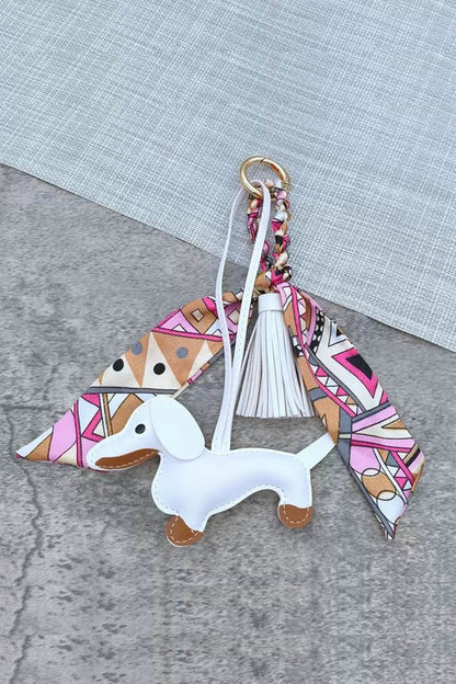 Fringed Dachshund Leather Charm – Multi-Use Bag Accessory & Scarf Ring 🐶💫 Leto Collection