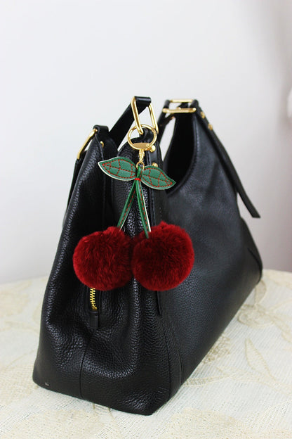 Luxury Rabbit Fur Cherry Charm – Plush Bag Pendant ?????-Soul Flow Apparel