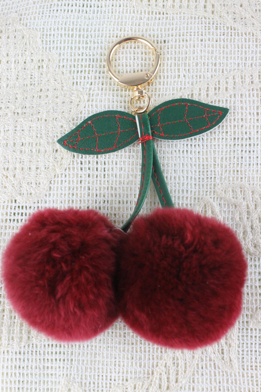 Luxury Rabbit Fur Cherry Charm – Plush Bag Pendant