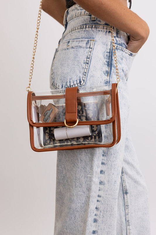 Glam Clear Stadium Bag with Gold Chain Strap-Soul Flow Apparel