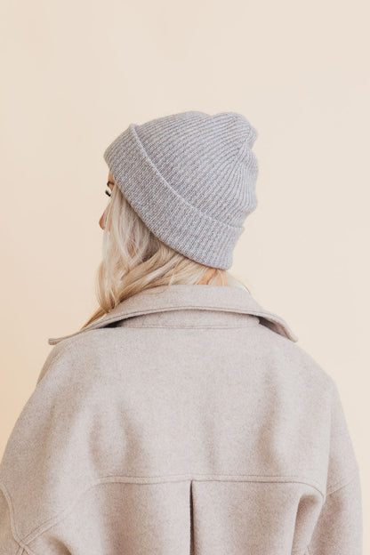 Leto Collection eco friendly knit beanie in light gray, perfect for stylish winter warmth