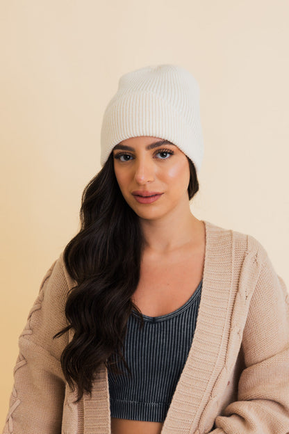Frosty Front Fold Snuggle Ribbed Beanie-Soul Flow Apparel