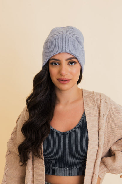 Frosty Front Fold Snuggle Ribbed Beanie-Soul Flow Apparel