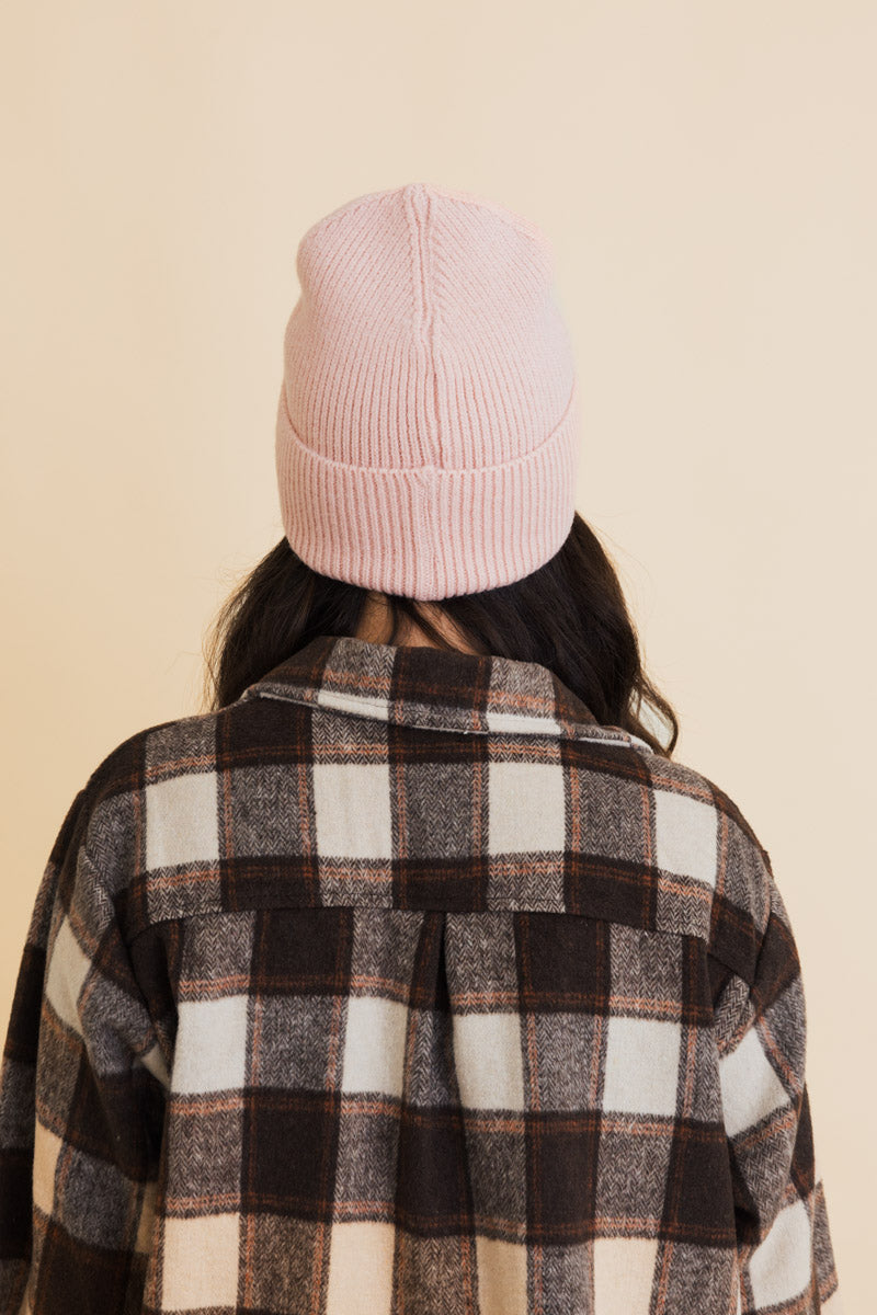 Soul Flow Apparel | Boho Embroidered Smiley Face Ribbed Knit Beanie