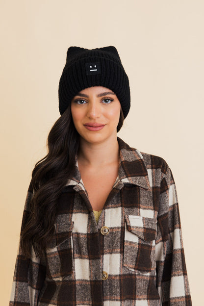 Chill Vibes Soft Ribbed Square Top Beanie Leto Collection