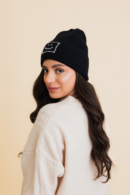 Square Sparkle Smiles Ribbed Beanie-Soul Flow Apparel