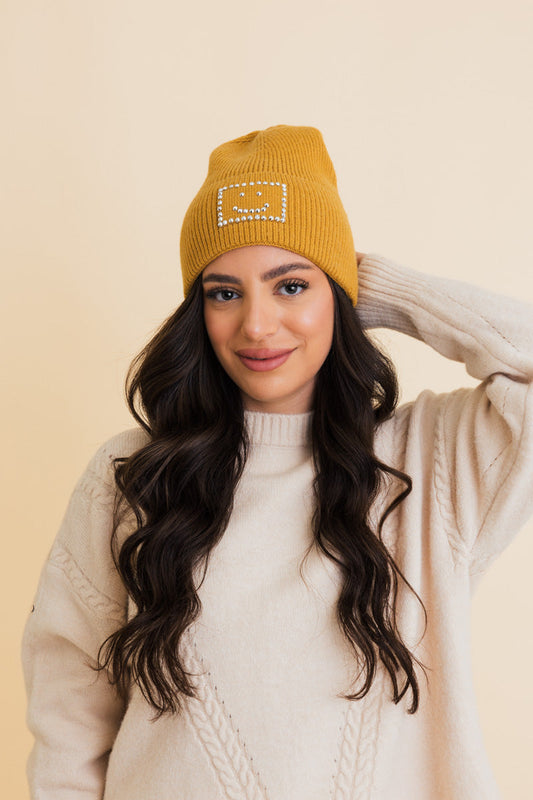 Square Sparkle Smiles Ribbed Beanie-Soul Flow Apparel