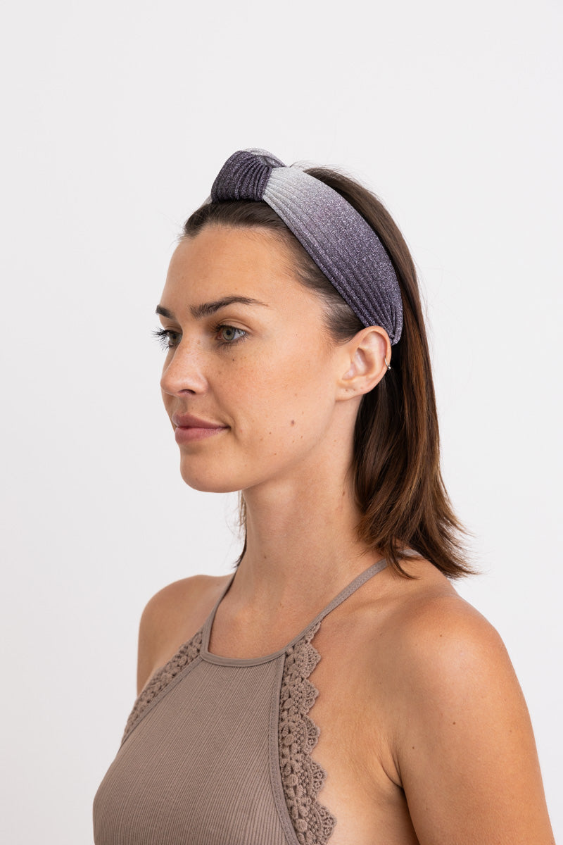 Pleated Shimmery Metallic Ombre Knotted Headband ?-Soul Flow Apparel