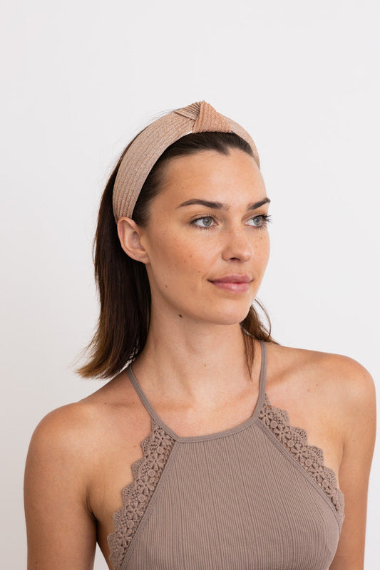Pleated Shimmery Metallic Ombre Knotted Headband ?-Soul Flow Apparel