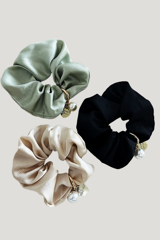 Solid Satin Scrunchies – Detachable Chain Accent