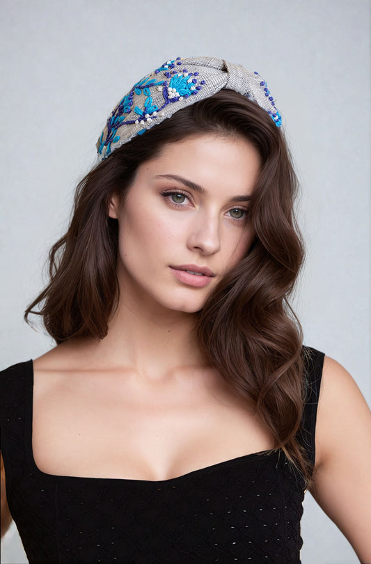 Aqua Blossom Embroidered Headband-Soul Flow Apparel
