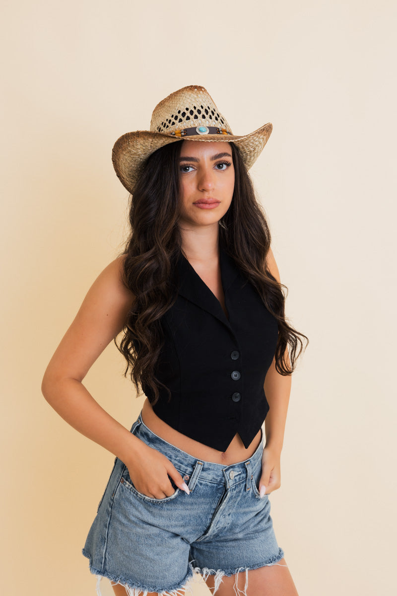 Turquoise Crown Burnt Ombre Western Cowgirl Rancher Hat ????-Soul Flow Apparel